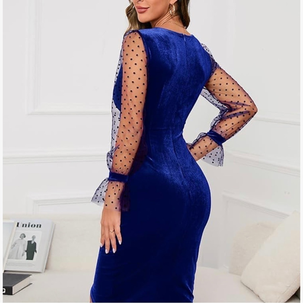 Sexy V Neck Sheer Sleeve Velvet Faux Wrap Ruched Sheath Cocktail Party Dress